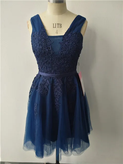 Недорогое Платье до 50$ А-силуэта длинное короткое платье с аппликацией Vestido de Festa без рукавов торжественное вечернее платье для вечеринки платье для выпускного вечера es - Цвет: navy blue short