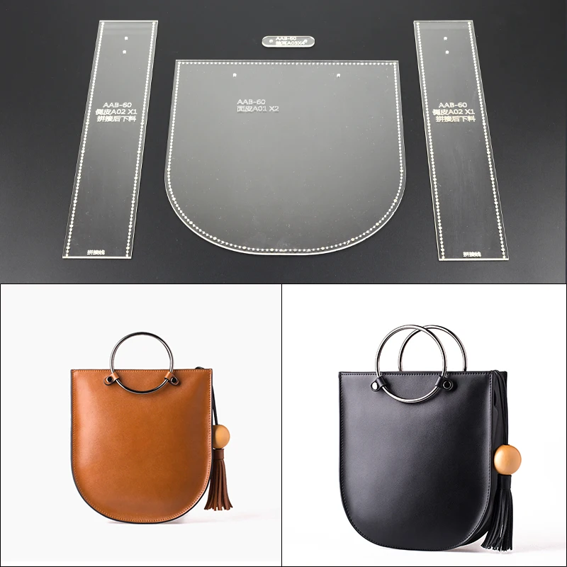 

1set DIY Leather Handmade Craft women handbag Shoulder bag Sewing Pattern Hard Kraft Acrylic Stencil Template 22x24x5.5cm