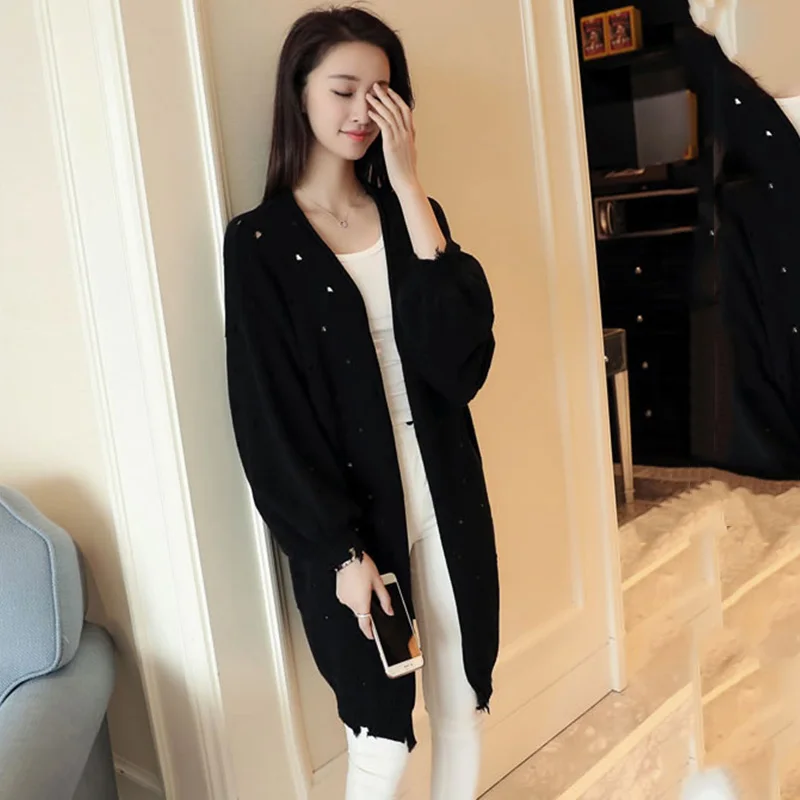 

2019 New Fashion Printed Long Knitted Cardigan coat Women Spring autumn Puff sleeve Knit shawl coat cc545