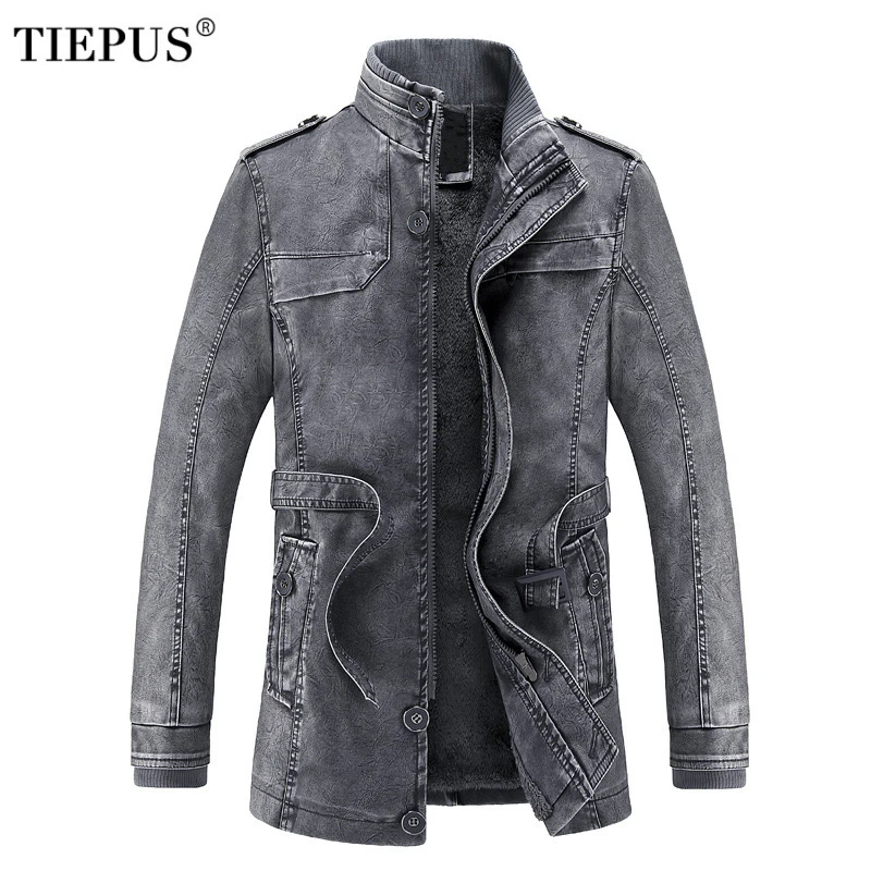 Мужская мотоциклетная куртка из ПУ кожи с флисовой подкладкой и