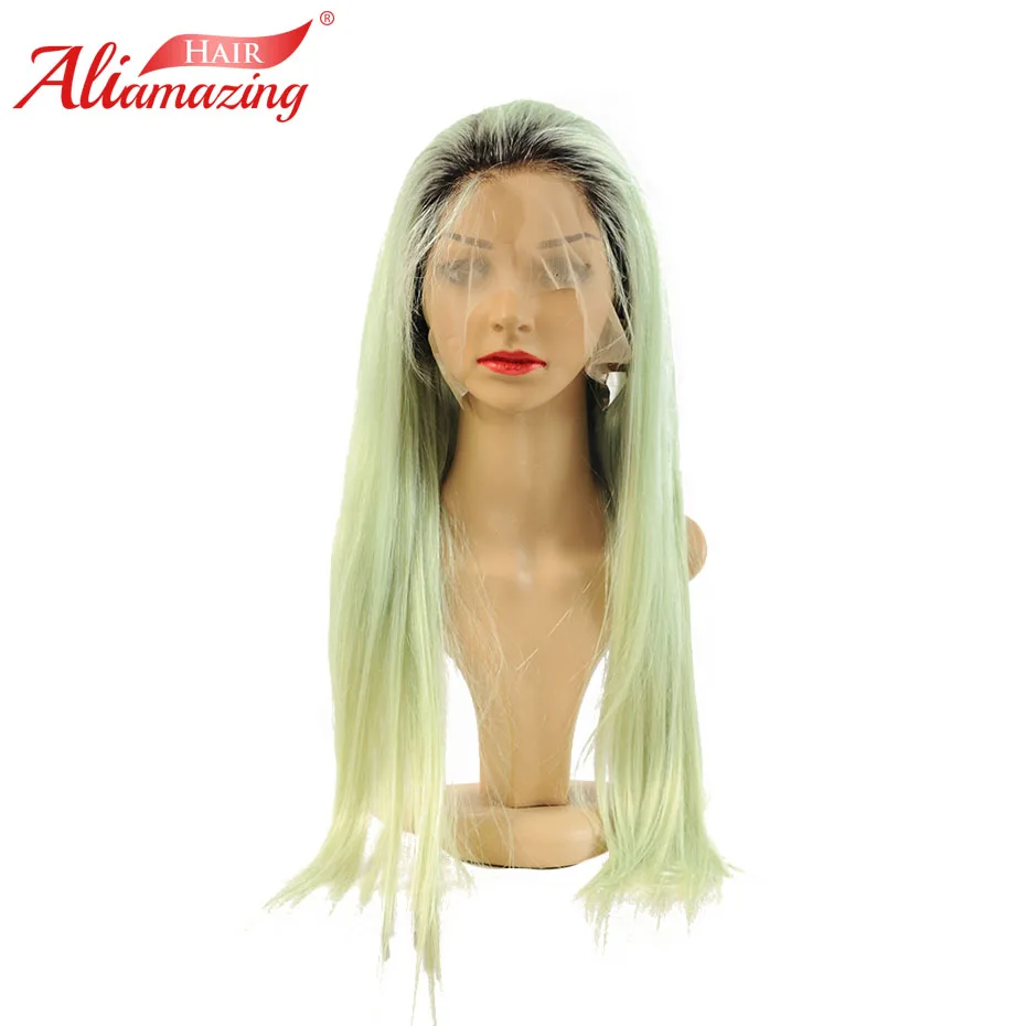 Ali Amazing Hair Lace Front Human Hair Wigs For Women Black Roots Green Preplucked Hairline Brazilian Remy Lace Wig