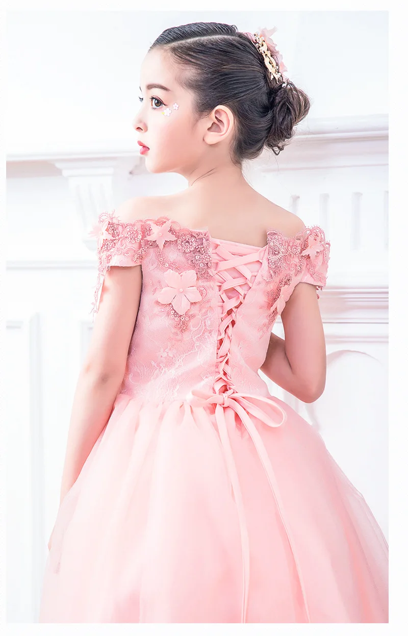 2018 High Quality Handmade Pink Lace Flower Girl Dress for Kids Evening Ball Gown Party Pageant Dresses First Communion | Детская одежда