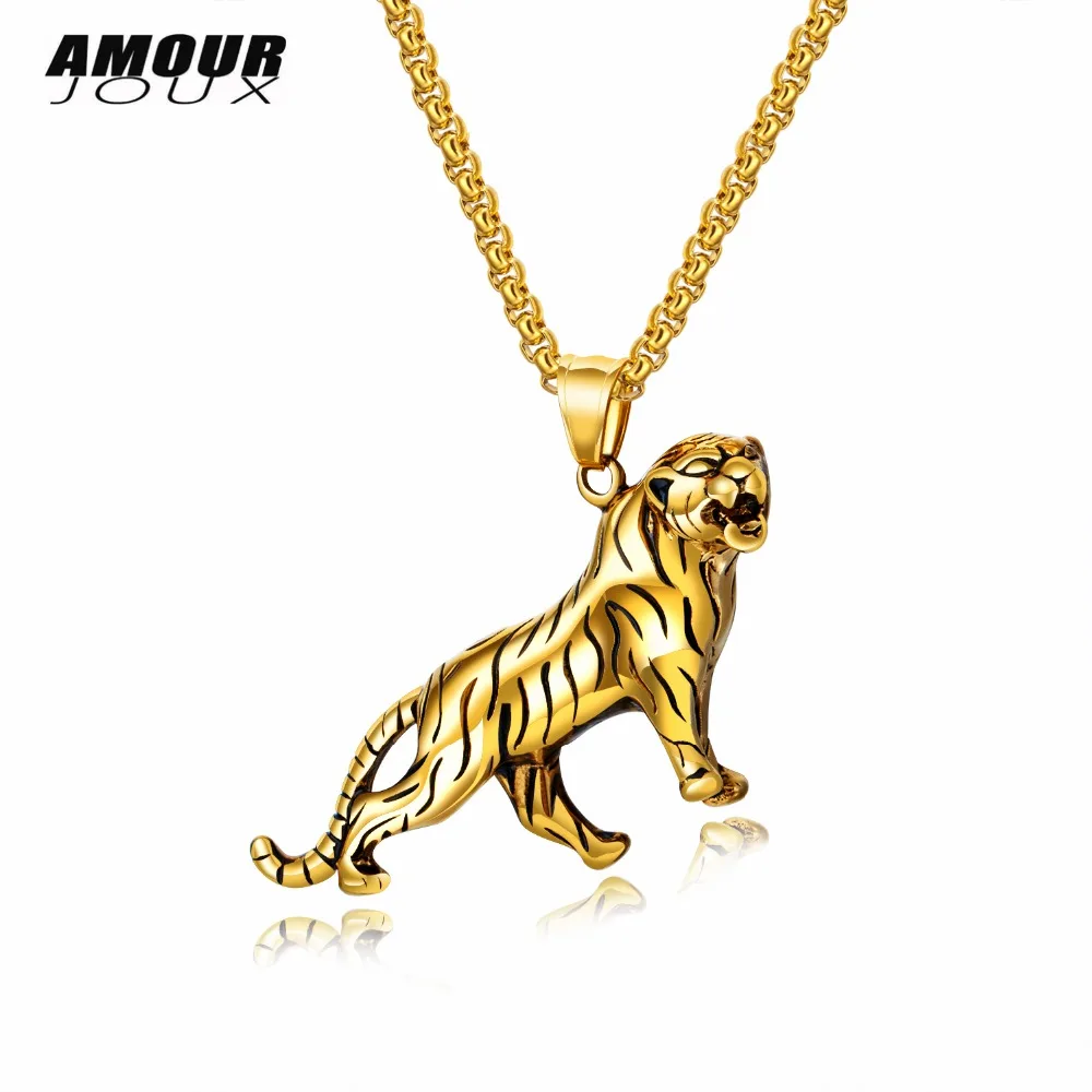 AMOURJOUX панк Roaring Леопард Винтаж золото/серебро цвет 316L нержавеющая сталь кулон