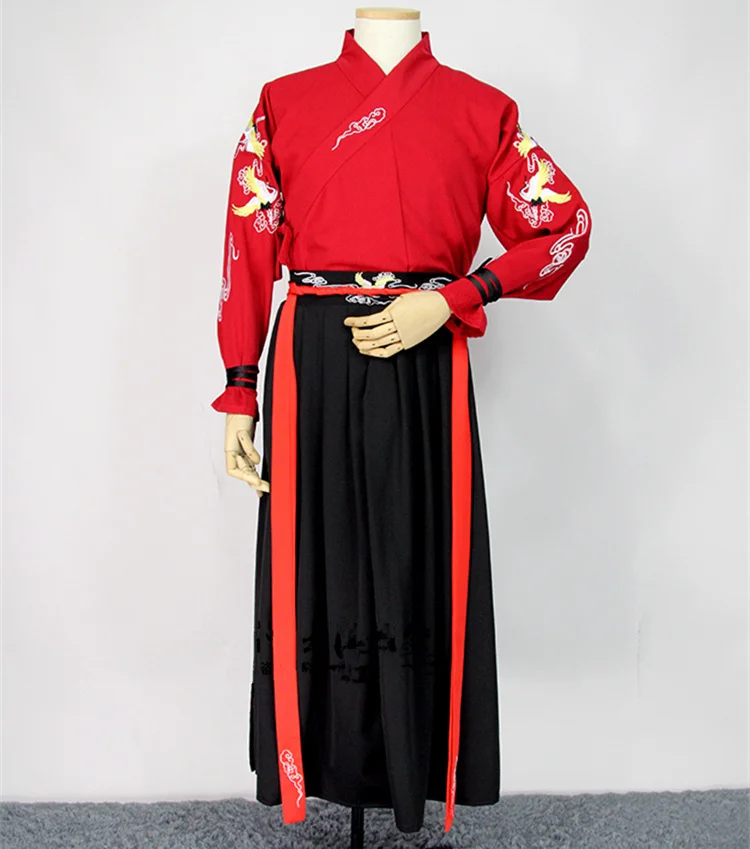 Red Tops x Skirts Для мужчин и женщин Hanfu Китайский народный танец Винтаж для женщин топы+ бюст юбки наборы 2 шт. Косплей Костюм сценическое платье леди hanfu одежда - Цвет: Red Tops x Skirts