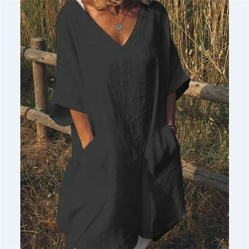 Boho Womensl летнее платье Дамское свободное повседневное пляжное рубашка большого