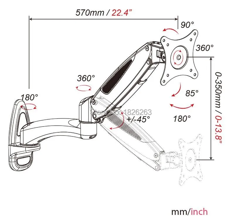 Алюминиевая газовая пружина 360 градусов полное движение 15 &quot-27&quot ЖК-монитор