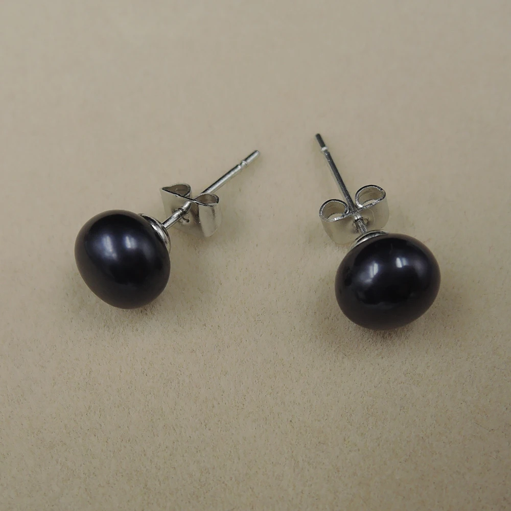 Реальная фотоблестящая серебряная серьга гвоздик золотой жемчуг черный и т.