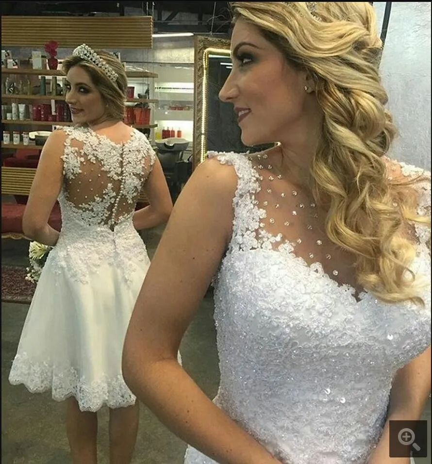 Пикантные без рукавов Короткие свадебное платье по колено кружево es плюс размеры