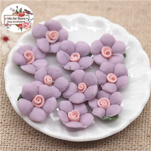 purple 50pcs 50 шт 10 мм Разноцветные керамические цветы ручной работы с плоским основанием Кабошон DIY украшения для телефона без отверстия - Цвет: purple 50pcs