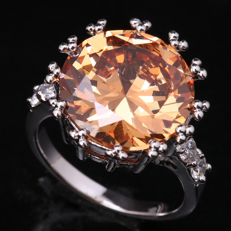 

Outstanding Champagne Morganite Zircon Round Gems Silver Plated Argent Solitaire Ring Size 6 / 7 / 8 / 9 S1615