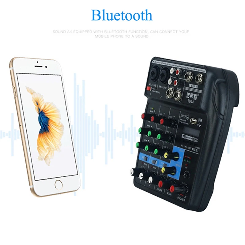 Микшерный пульт Bluetooth USB Запись воспроизведения компьютера 48 В фантомное питание задержка повтора эффект 4 канала USB аудио микшер