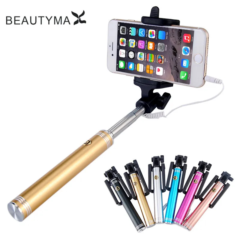 Роскошная селфи палка из алюминиевого сплава проводная Палка для iphone 4 5 5s 6 6s plus