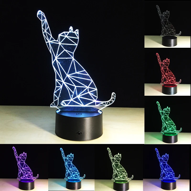 Лампа Мерцающая в виде кошки Креативный светодиодный ночник с функцией 3D декора