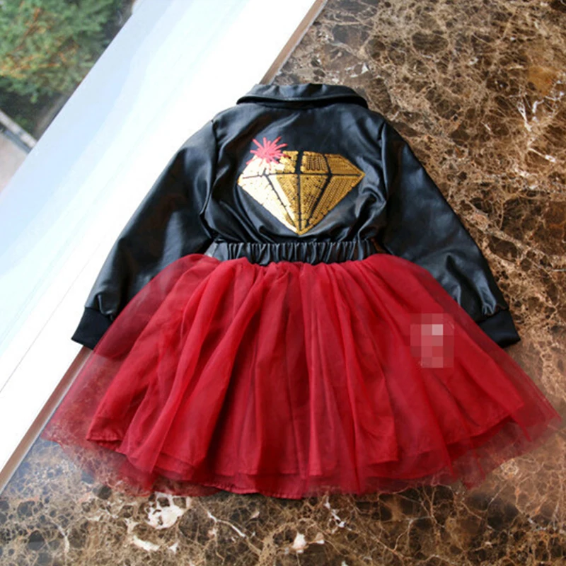 Новинка кожаное платье для принцессы AiLe Rabbit фата красное с блестками детская