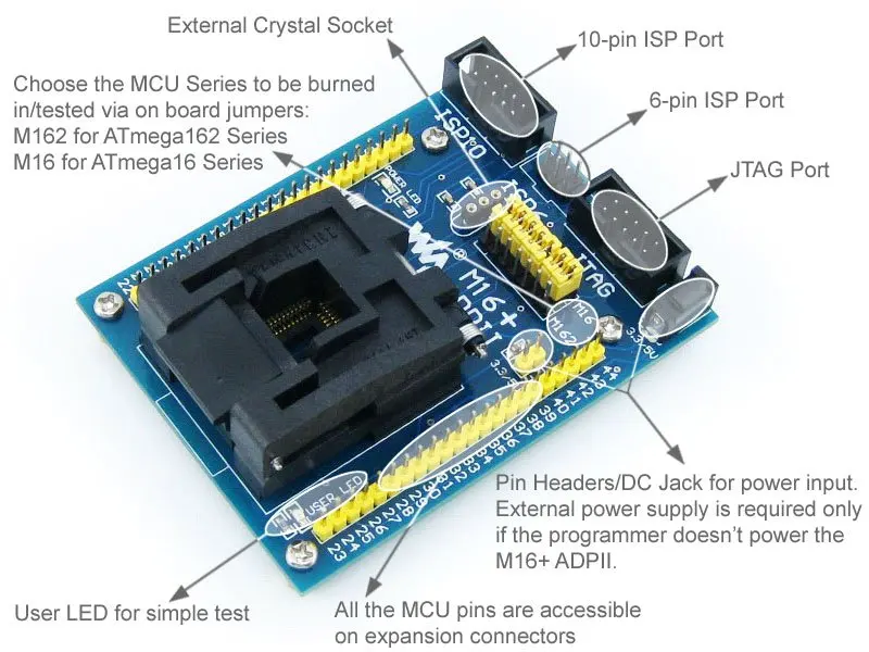 Адаптер программирования M16 + ADPII ATmega16 ATmega32 TQFP44 AVR тестовая розетка | Компьютеры и