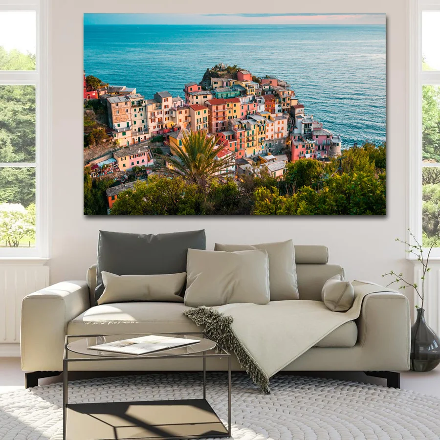 Плакаты и принты Horizon Italy Manarola Океанский городской пейзаж настенное Искусство