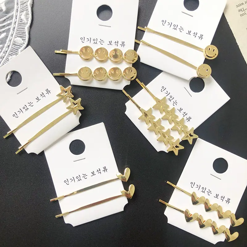 Корея простые металлические шпильки для волос женщин полые звезды в форме сердца