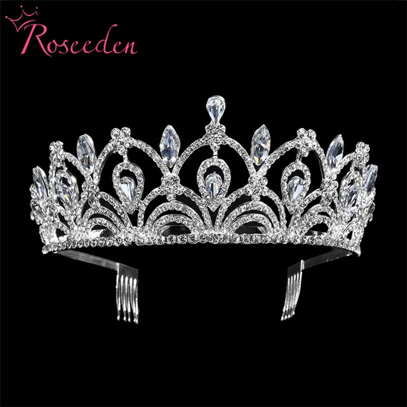 

Тиары и короны Queen King для невесты, головной убор с большой каплей, прозрачные стразы серебряного цвета, свадебные аксессуары для волос, ювели...