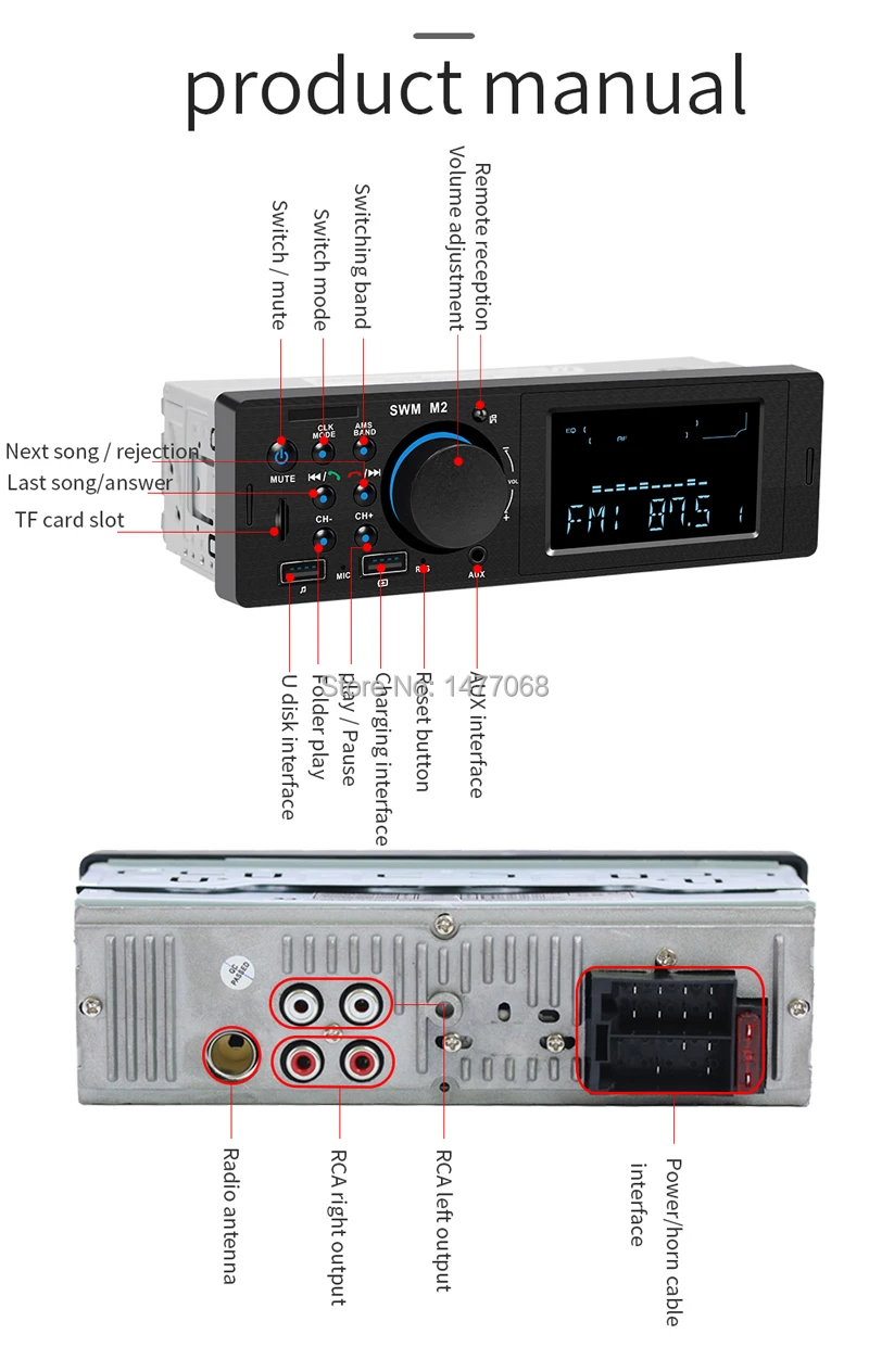 PHYEE Автомагнитола 1 Din Bluetooth 4,0 стерео аудио MP3 плеер A2DP Handsfree Dual USB быстрая зарядка TF ЖК-экран ISO головное устройство M2