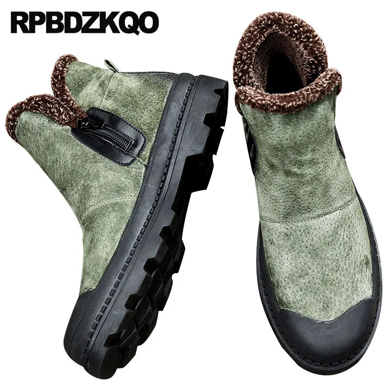 Мужские Дизайнерские ботильоны на молнии зеленые повседневные замшевые ботинки