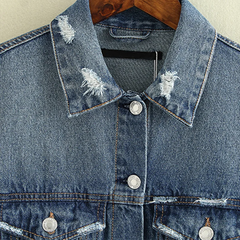 

Autumn Winter Women Hole Denim Jacket 2019 Harajuku boyfriend Wind Jean Jacket Loose Long Sleeve Female Coats Large Size Female