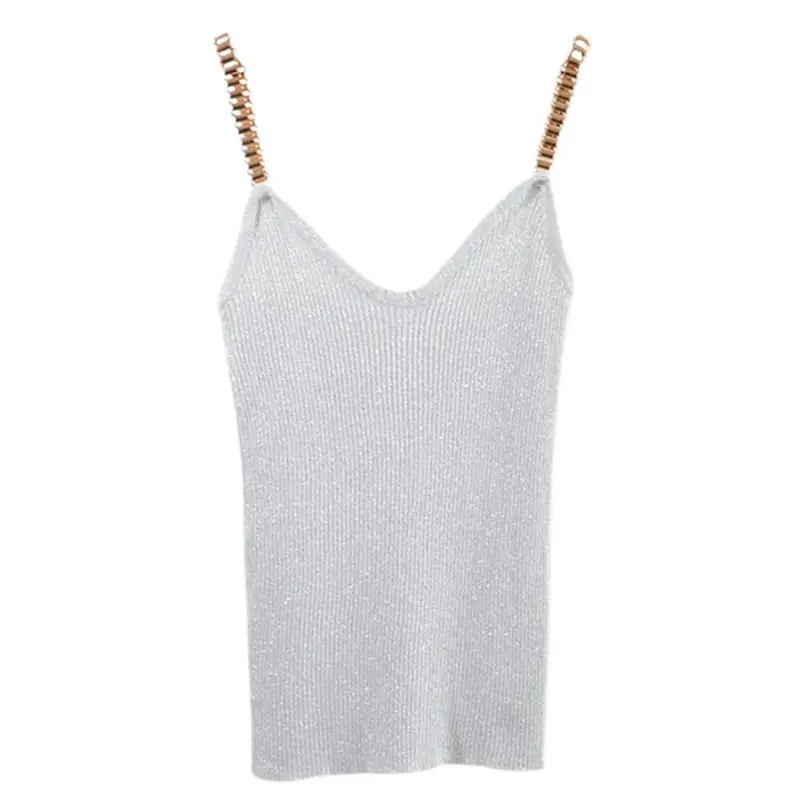 

Women Tank Tops Sexy Club Women Spaghetti Girl Camisole Metal Strap Sexy V-neck Sweater Thin Bright Mesh Glitter Bling