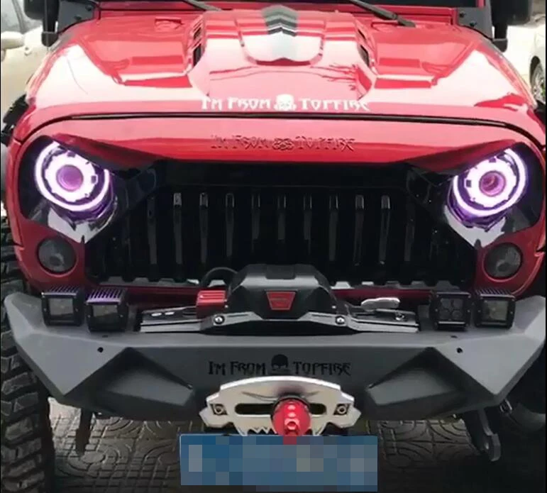 Одна пара 7 дюймов JK Led RGB Звездное фары для автомобиля с дьявол Демон глаз и