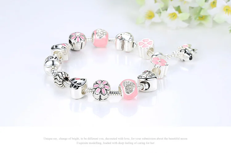 AliExpress,, милый розовый браслет с собачкой, серебряный браслет для женщин, сделай сам, бусины, подходят для оригинальных браслетов, ювелирные изделия XCH1501