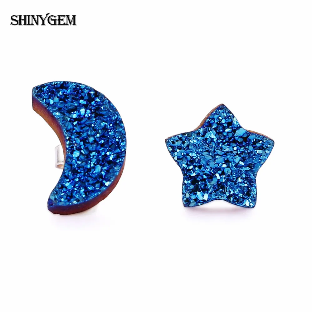 ShinyGem милые серьги с Луной и звездой из натурального камня милые 925 пробы серебряные серьги-гвоздики радужные друзы вечерние серьги для женщин