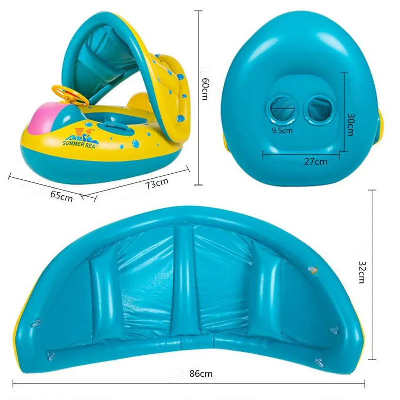 Summer 2018 Inflatable Swimming Float Ring for Kids Sunshade Chlidren Seat Boat Water Bath Toy Swimming Pool for Infant images - 6