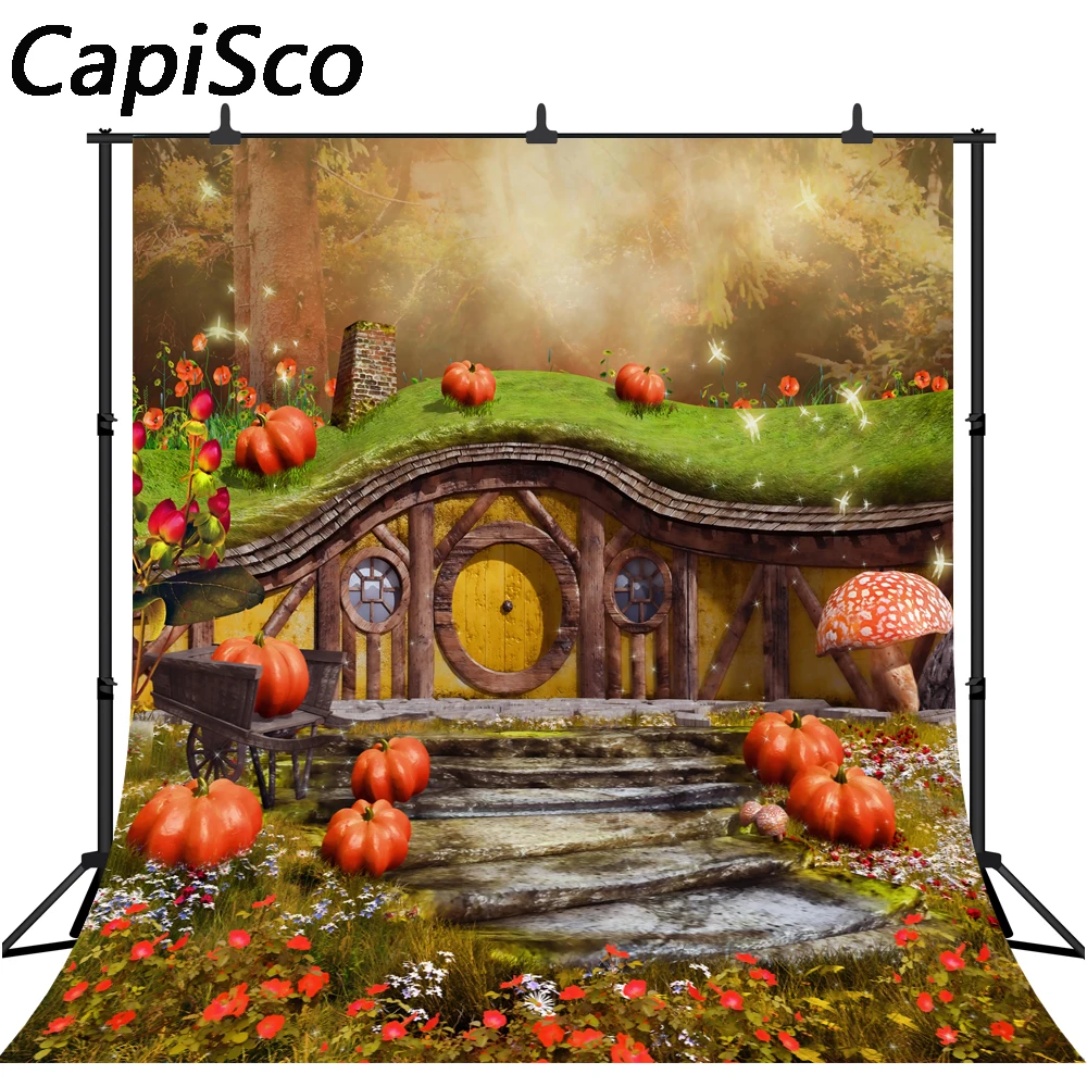 Capisco Сказочный дом Фото Фоны Для детской вечеринки Фотостудии Тыквы Грибы Цветы Фон.