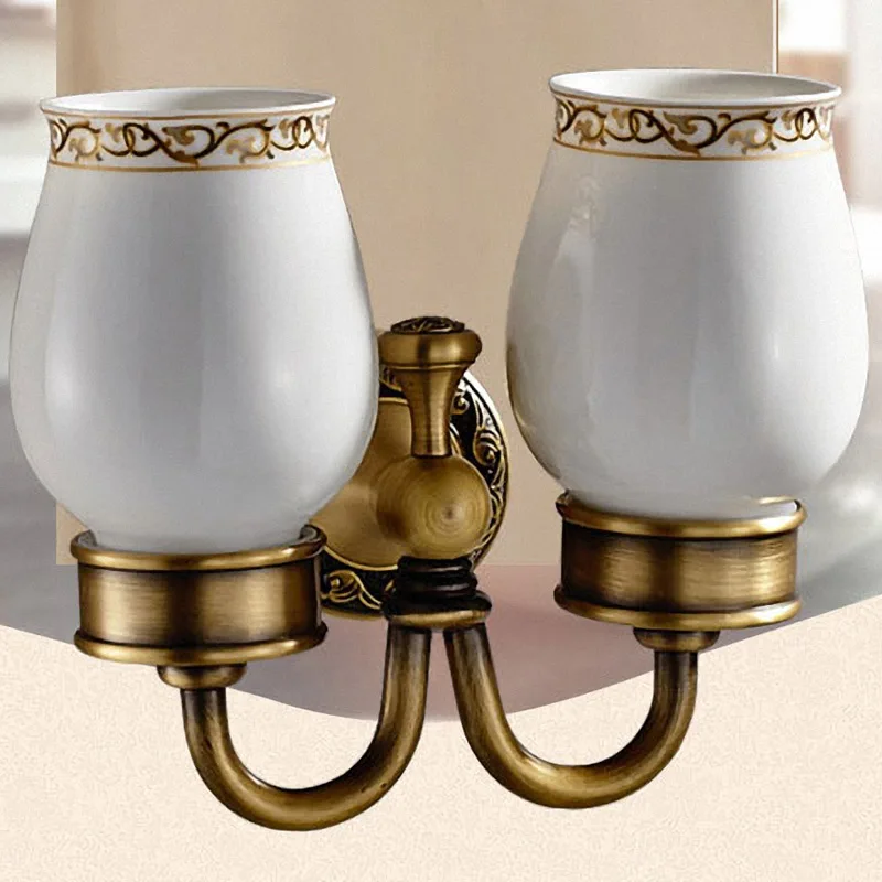 Double Cup Holder Античный резной двойной подстаканник, латунь, коллекция полотенец, аксессуары для ванной комнаты, креативный держатель для бумаги, набор аксессуаров для ванной комнаты - Цвет: Double Cup Holder