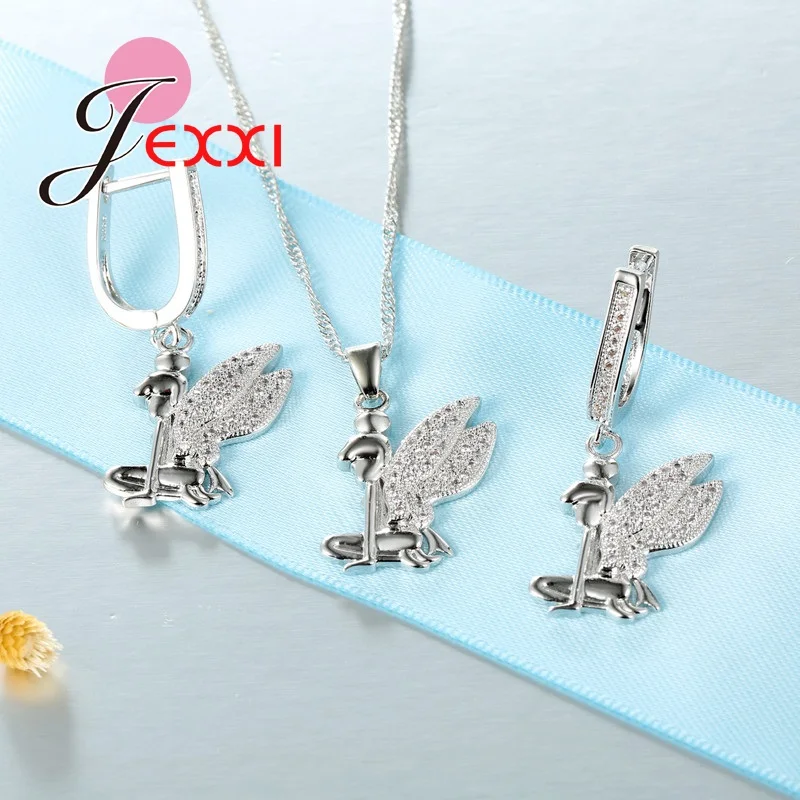 Модные Ювелирные наборы счастливого крыла Стразы Кристалл для женщин Серебряный