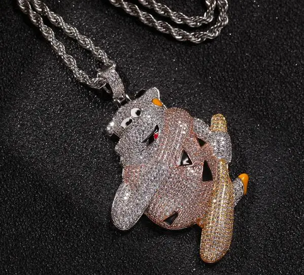 silver Шикарный Король на заказ, собачья бейсбольная летучая мышь, ожерелье в стиле хип-хоп, полностью покрытое льдом кубического циркония, золото, серебро, CZ камень - Окраска металла: silver