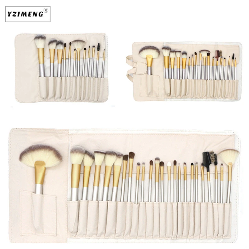 

12/18/24Pcs/Bag Metal Handle Makeup Brushes Set with PU Bag Cosmetics Tools Soft Synthetic Hair Brushes Facial Eyeshadow Brushes