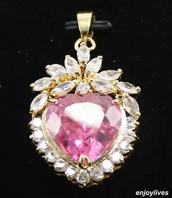

Pink Cubic Zirconia Love Heart Crystal Flower Gold Plated Pendant & Necklace