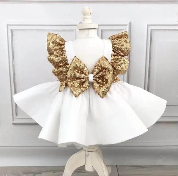 Белое Бальное Платье для малышей 1 год платья дня рождения платье с цветочным