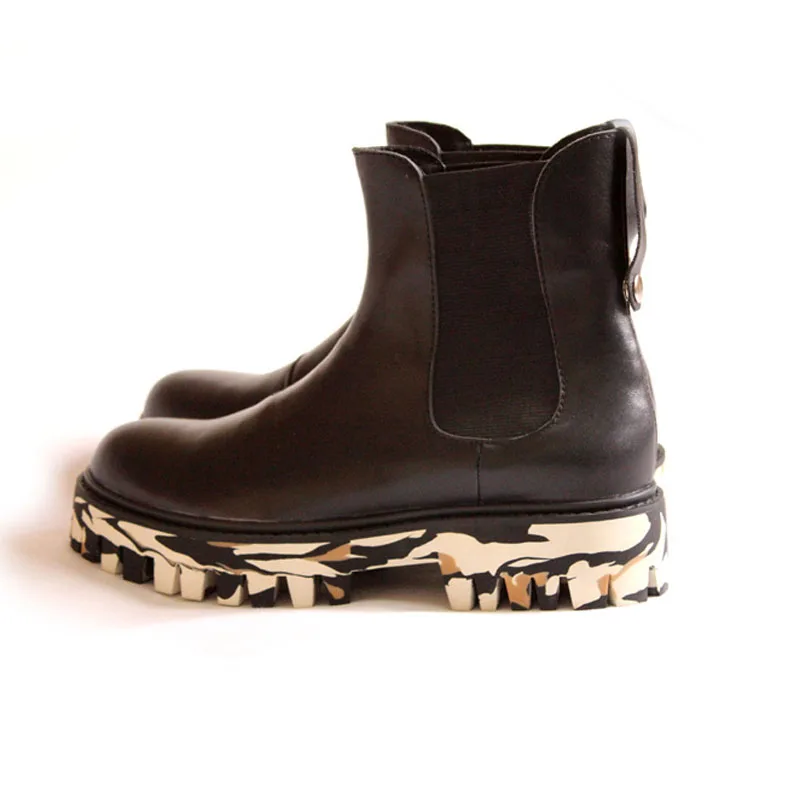 Мужские ботильоны на платформе Черные из натуральной кожи с круглым носком без