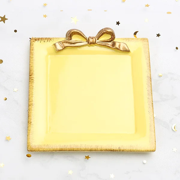 Yellow square 1 шт. смолы Прямоугольник бантом тарелки Мороженое Чаши украшения ремесла закуски конфеты лоток для хранения ювелирных изделий блюдо Закуски Блюдо подарки - Color: Yellow square