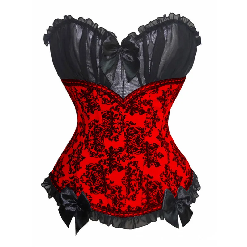 Черный/белый цвет Цветочный принт в викторианском стиле Готический костюмы Push Up