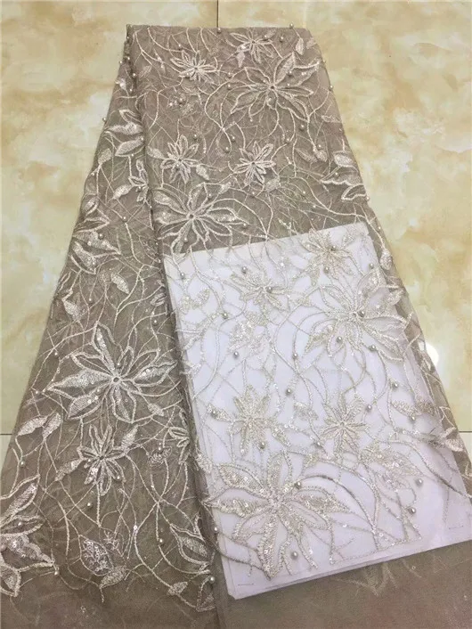 Розовый кружевной ткани французского кружева Асо Оке headtie с бисером tissu dentelle perles