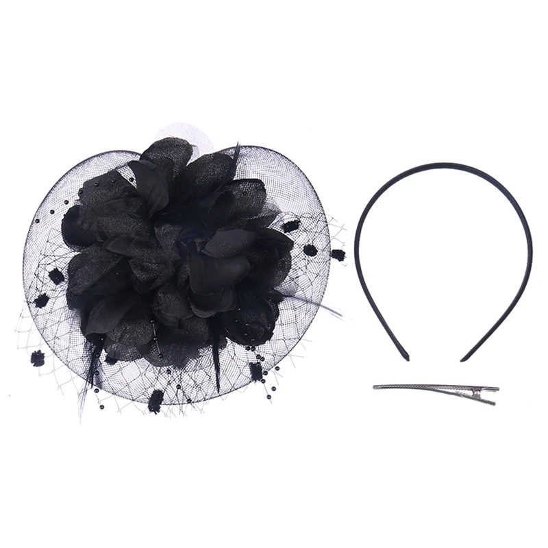 BK Ladies Royal Fascinators Wedding Races Sinamay Cocktail Fascinator Women Linen Feather Hat Party Fedora Cap - Цвет: BK