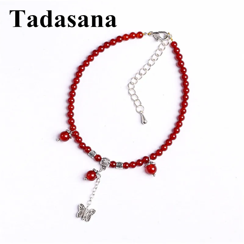 Красные Агаты 4 мм бисер летние из натурального камня с цепочкой женские ножные