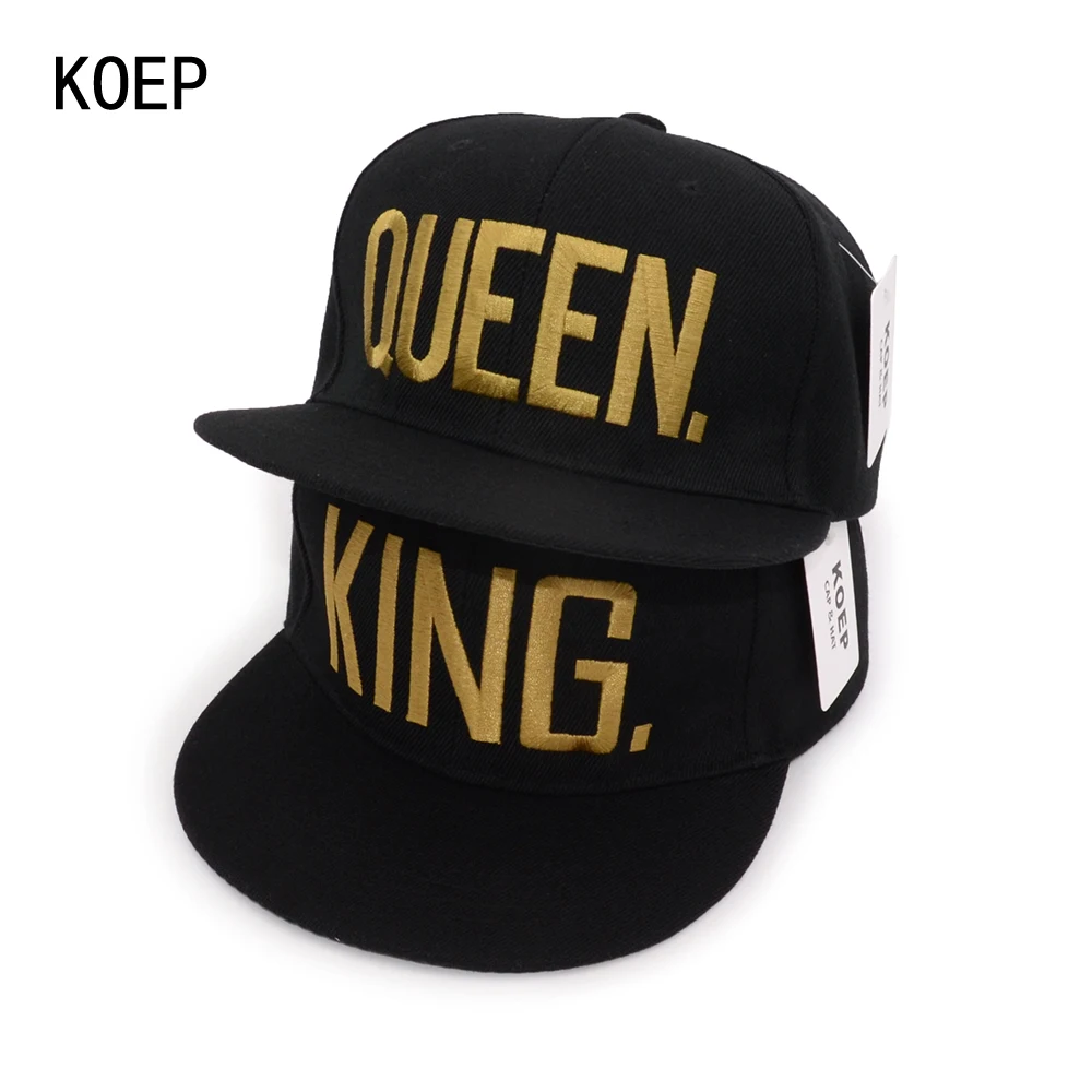 Koep Лидер продаж король королева черный Вышивка Snapback Hat Для мужчин женщин пара
