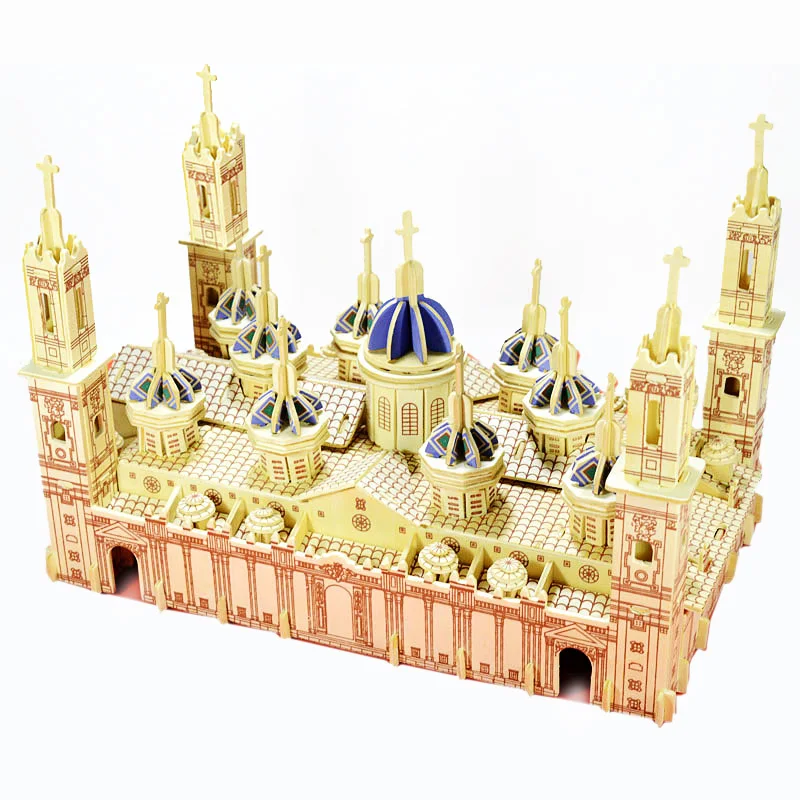 Деревянная 3D модель здания игрушка подарок головоломка ручная работа сборка игры деревянное ремесло Строительный набор pilar cathedral Испания Сарагоса 1 шт
