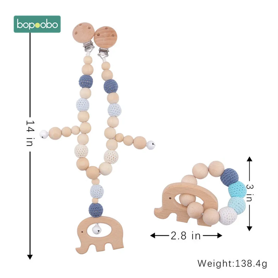 Bopoobo 2 шт Детские Вязаные бусы браслет для прорезывающихся зубов Bpa бесплатно детская кроватка Висячие погремушки игрушки слон коляска Мобильная пустышка Клип