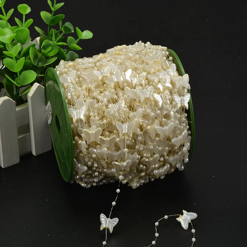 60 метров/рулон 15 мм Бабочка 3 цепочка с жемчужными бусинами линия для свадебной