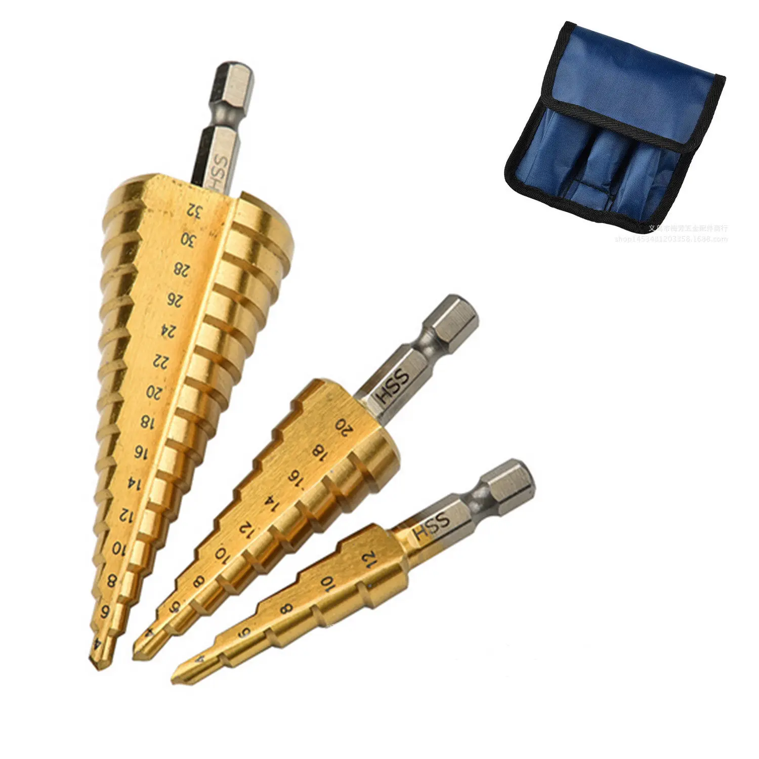 

4-12/20/32mm HSS Step Cone Drill Bit Set Titanium Metric Hole Cutter Tools