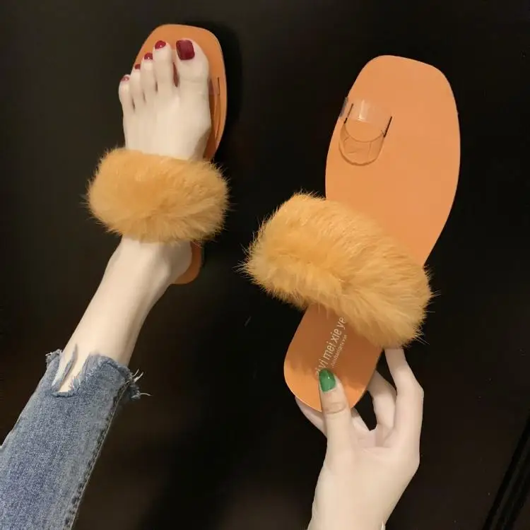 Шлепанцы с лисьим мехом Новинка женские повседневные летние шлепанцы на плоской
