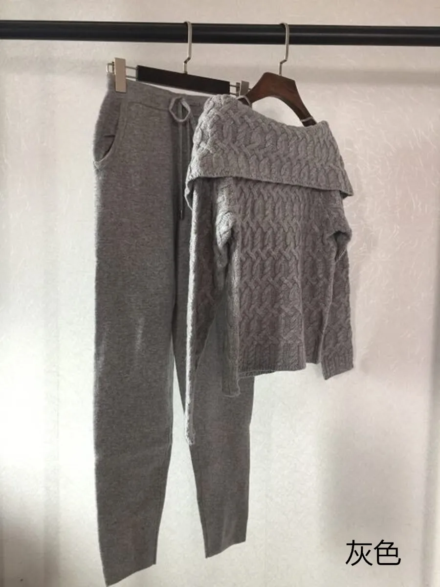 Женский кашемировый трикотажный спортивный костюм комплект из двух предметов с